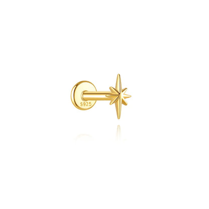 AIDE 925 Sterling Silver Shiny Hollow Lotus Flower Crown Flat Back Internal Thread Piercing Earring For Women INS Dainty Luxury