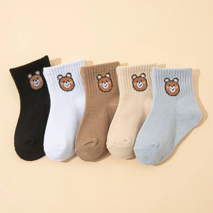 10 Pairs Cute Little Bear Casual Short Elastic Mid-Calf Socks, baby Socks, Boys' Socks, Girls' Socks, Children's Socks