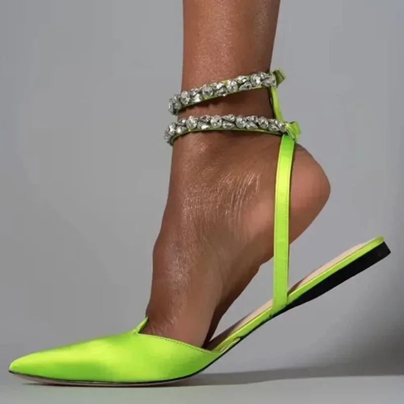 Women's Luxury Pointed Toe Flat Sandals Summer New Fashion Solid Slippers Sexy Party Wedding Shoes for Women Zapatos Mujer