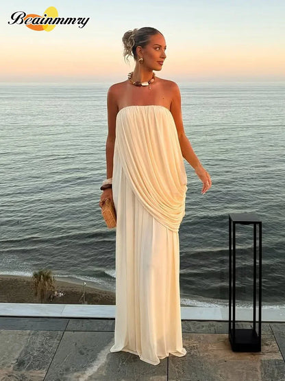 Women's Strapless Draped Maxi Dress