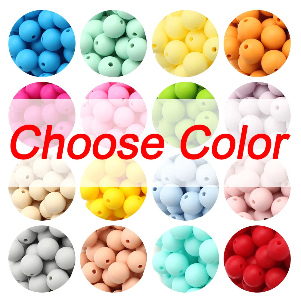 50Pcs/Lot 15mm 9mm 12mm Silicone Beads for DIY KeyChains Jewelry Making Pen Necklace Bracelet Round Loose Beads Choose Color