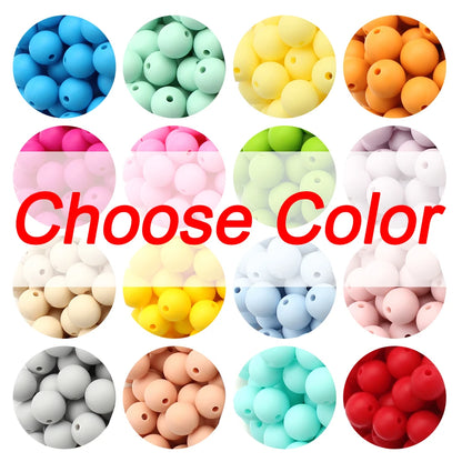 50Pcs/Lot 15mm 9mm 12mm Silicone Beads for DIY KeyChains Jewelry Making Pen Necklace Bracelet Round Loose Beads Choose Color