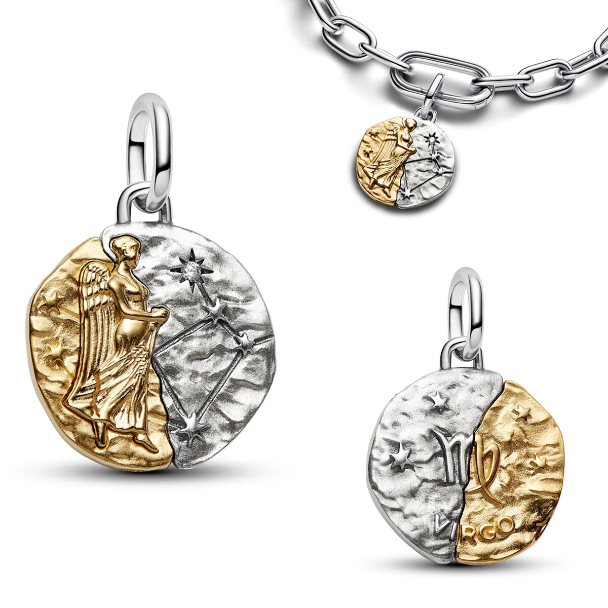 925 Sterling Silver Zodiac Coin Charms 12 Constellation Coin Pendant Crystal Lucky Amulet Beads Bracelet Necklace DIY Jewelry