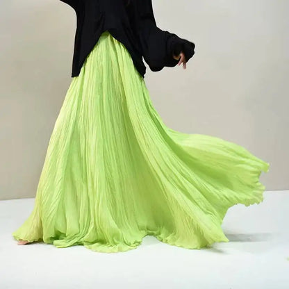 Pleated Long Skirts Women 2026 Spring Summer Fashion Loose Casual Elegant Maxi Skirt