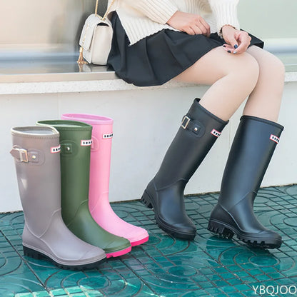 Women High-end Waterproof Rain Boots Women's Knee-length Fashion Rubber Rain Boots Girls' Shoes Rain Boots PVC Waterproof Shoes