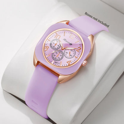 Fashion Women Square Quartz Watch Candy Color Silicone Strap Decorative Three Dials Wristwatches Relogio Feminino（Without Box）