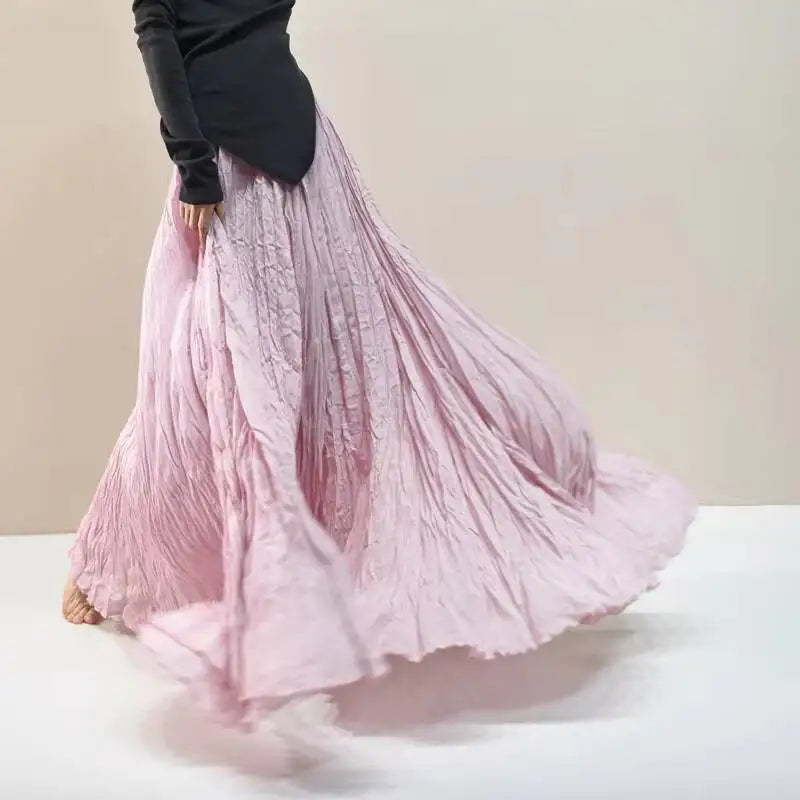Pleated Long Skirts Women 2026 Spring Summer Fashion Loose Casual Elegant Maxi Skirt