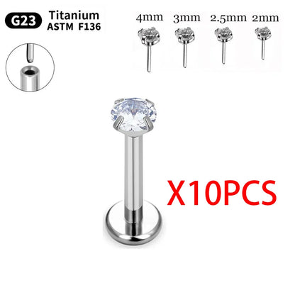 1.5mm/2mm/3mm/4mm 10pcs G23 Titanium Piercing Labret Lip Stud Earrings for Women Wholesale Body Jewelry Nasal 20/18/16G Labret