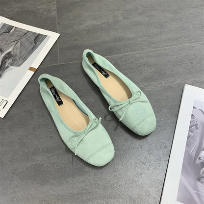 2025 Soft Sole Leopard Shoes Woman Bowtie Flock Ballet Flats Barefoot Loafers Ladies Daily Mocassines Slip On Dress Office Shoes