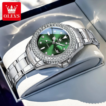OLEVS 9945 Elegant Original Watches For Woman Quartz Watch Waterproof Luminous Automatic Date Ladies Watch Gifts Diamond Bezel