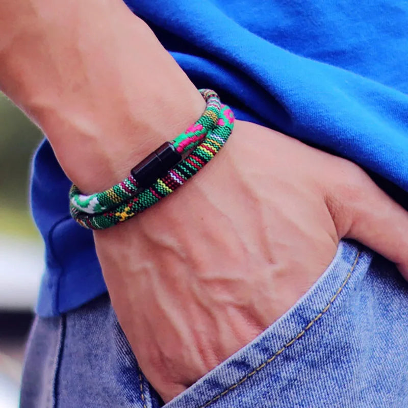 New In Men Bohemia Rope Bracelet Attract Magentic Braclet Adventure Survival Braslet Pulseras Hilo Hombre Beach Surf Brazalete