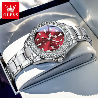 OLEVS 9945 Elegant Original Watches For Woman Quartz Watch Waterproof Luminous Automatic Date Ladies Watch Gifts Diamond Bezel