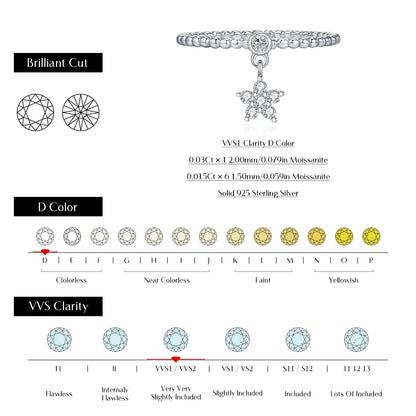 MODIAN D Color Flowers Moissanite Rings 925 Sterling Silver Beads Shiny Stars Swing Pendant Ring For Women Daisy Fine Jewelry