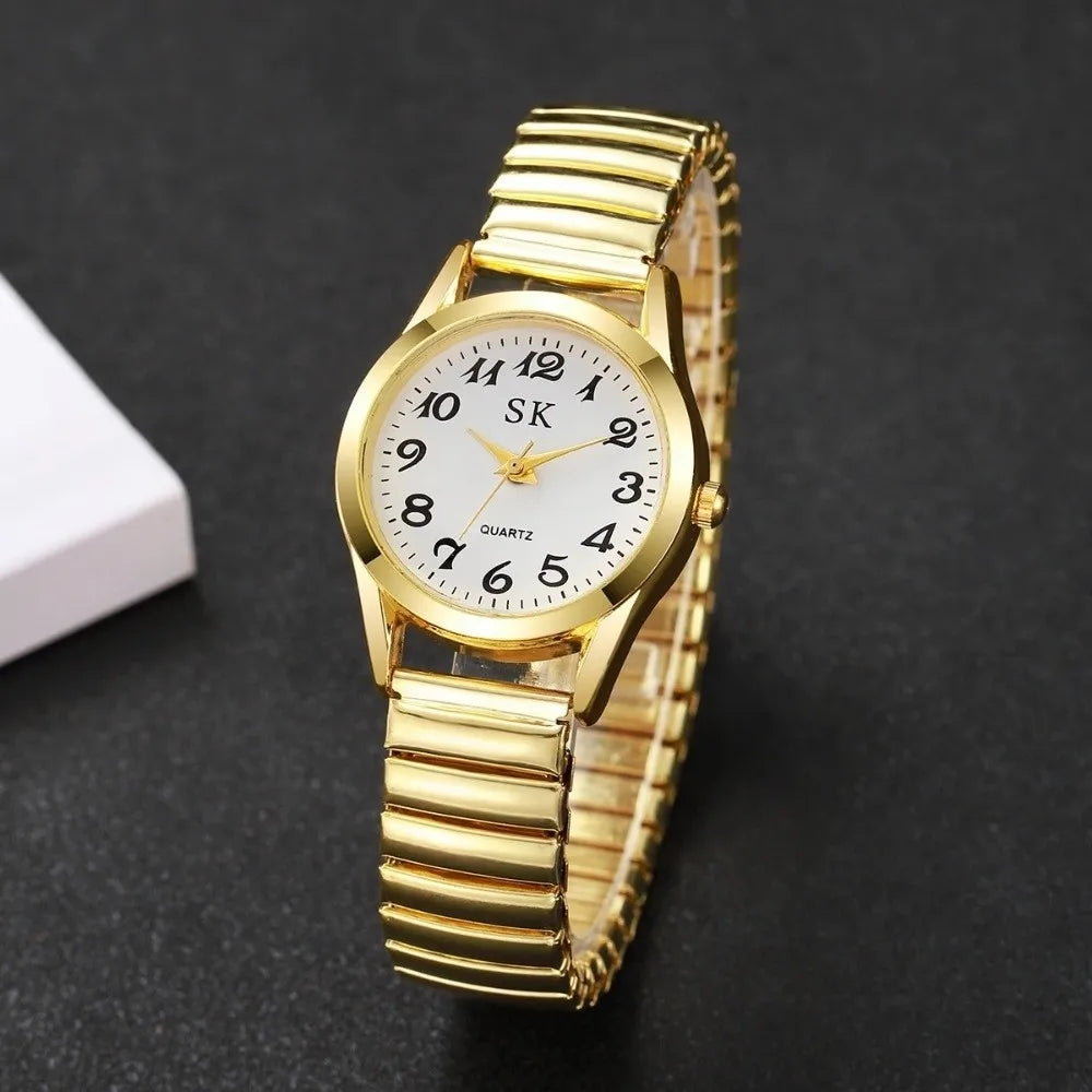 Fashion Small Round Watches Simple Luxury Quartz Watch Elastic Band Steel Belt Couple Watches Gifts