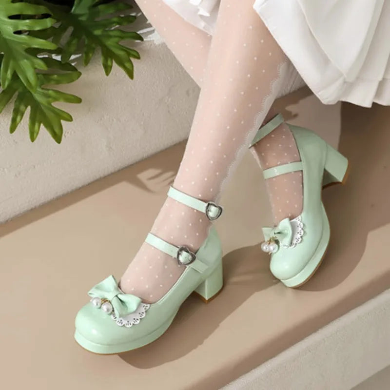 Women's Low Heels Mary Janes Lolitas Shoes Elegant Pumps Straps Sweet White Red Black Office Wedding Shoes Girls Large Size 45