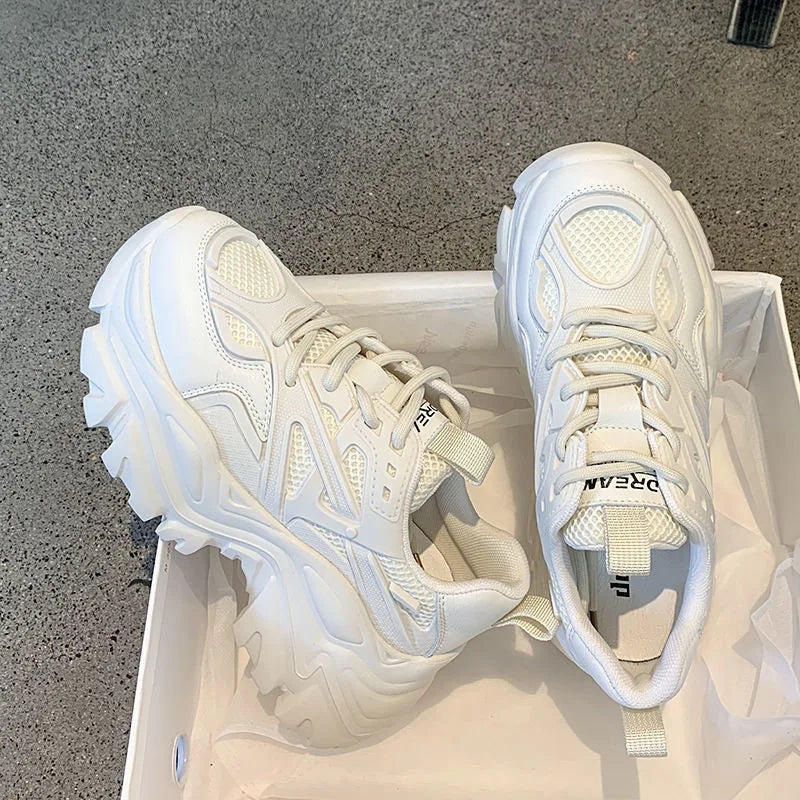 Women New Fashion Platform Sport Shoes Women Summer Black Casual Chunky Sneakers Women Mesh Leather Platform Shoes