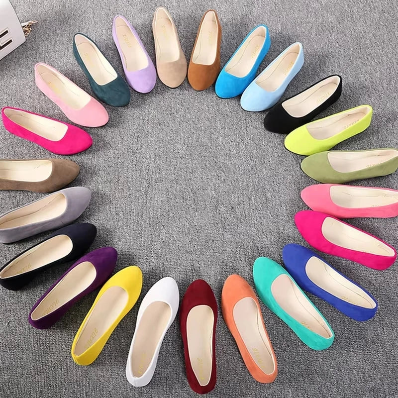 Woman Flats Casual Round Toe Cute Flats Flock Mocasines Ballerina Church Flats Female Suede Elegant Soft Sole Mom Shoes