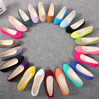 Woman Flats Casual Round Toe Cute Flats Flock Mocasines Ballerina Church Flats Female Suede Elegant Soft Sole Mom Shoes