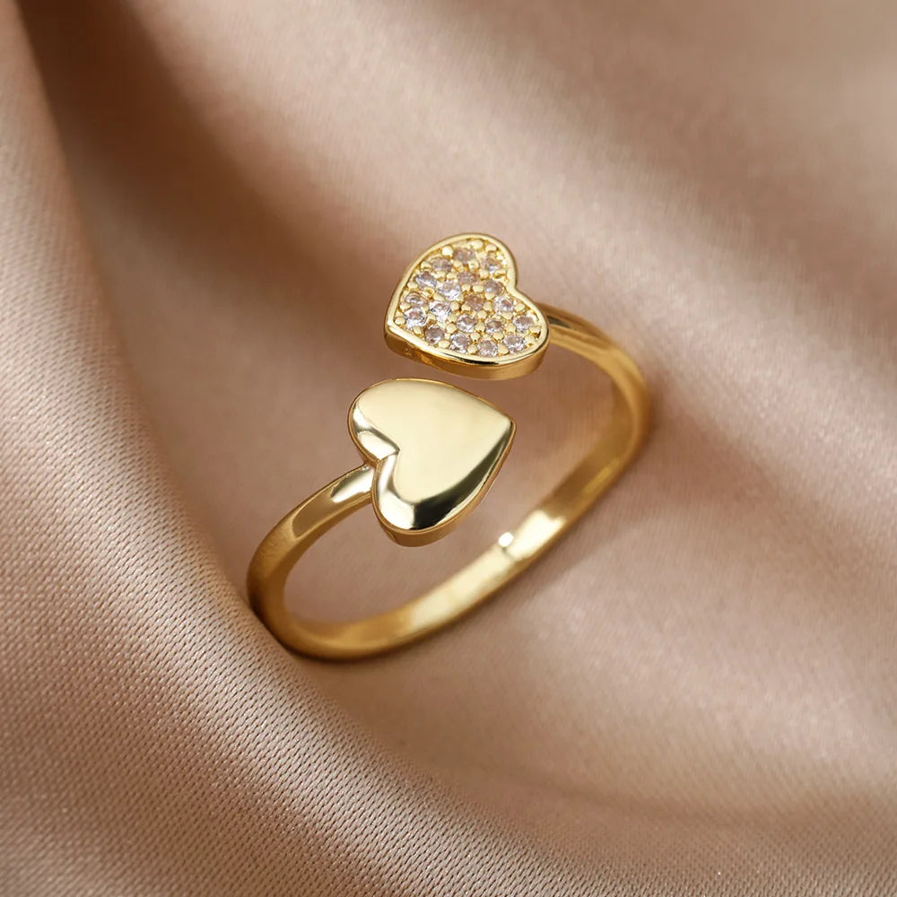Zircon Geometric Heart Rings For Women Stainless Steel Gold Color Wedding Ring Luxury Aesthetic Jewlery Couple Gift 2026