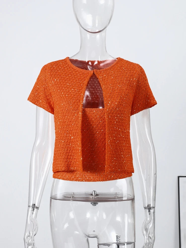 Women's Tank Tops Knitted Sequined Vests Summer Female Square Collar Sleeveless Backless Bodycon Crop Top Chic Lady Knitwear New