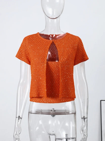 Women's Tank Tops Knitted Sequined Vests Summer Female Square Collar Sleeveless Backless Bodycon Crop Top Chic Lady Knitwear New