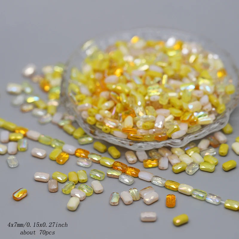 70pcs/lot Color Faceted Square Loose Beads Crystal Glass Beads Faceted Loose Spacer Beads for Jewelry Making DIY