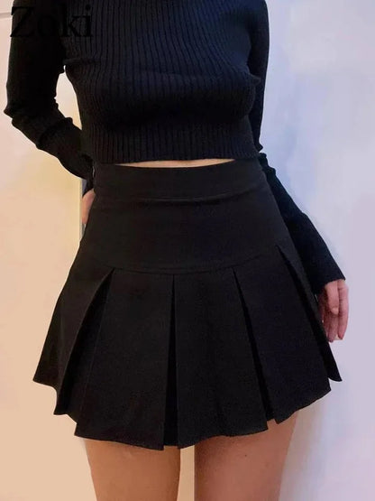 2026 New Black and Grey Pleated Skirt Women High Waist Mini Vintage Solid Skirts Korean Fashion School Uniform Streetwear