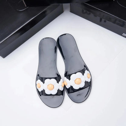 Mini Melissa Outdoor Women's Jelly Slides Sweety Girls Wide Buckle Slippers Adult Ladies Non-slip Flat Beach Vacation Shoes