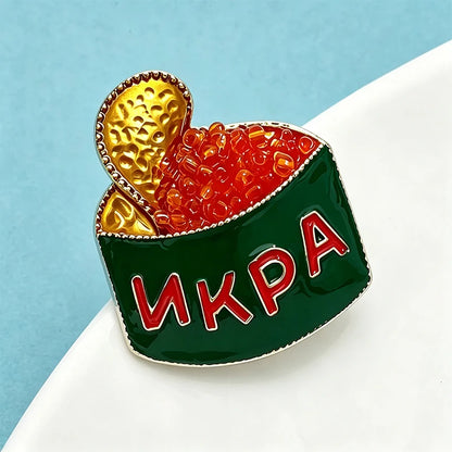 Wuli&baby Cute Caviar Can Brooches For Women Men Unisex Enamel Red-beads Tin Food Casual Party Brooch Pins Fashion Gifts
