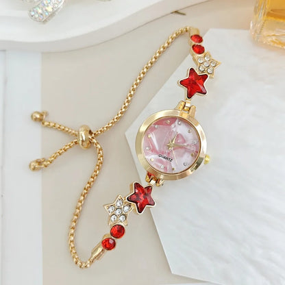 Fashion Adjustable Bracelet Watch Rhinestone Alloy Quartz Watch Star Chain Watch for Women Girls