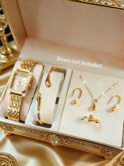 The Lady's Compact Quartz Watch and Pendant Jewelry Set, Suitable as a Holiday Gift, Does Not Include the Box.