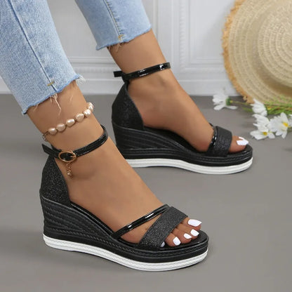 2024 New Summer Women Wedges Sandals Fashion Solid Color Shoes for Women High Heels Platform Designer Sandals Zapatos De Mujer