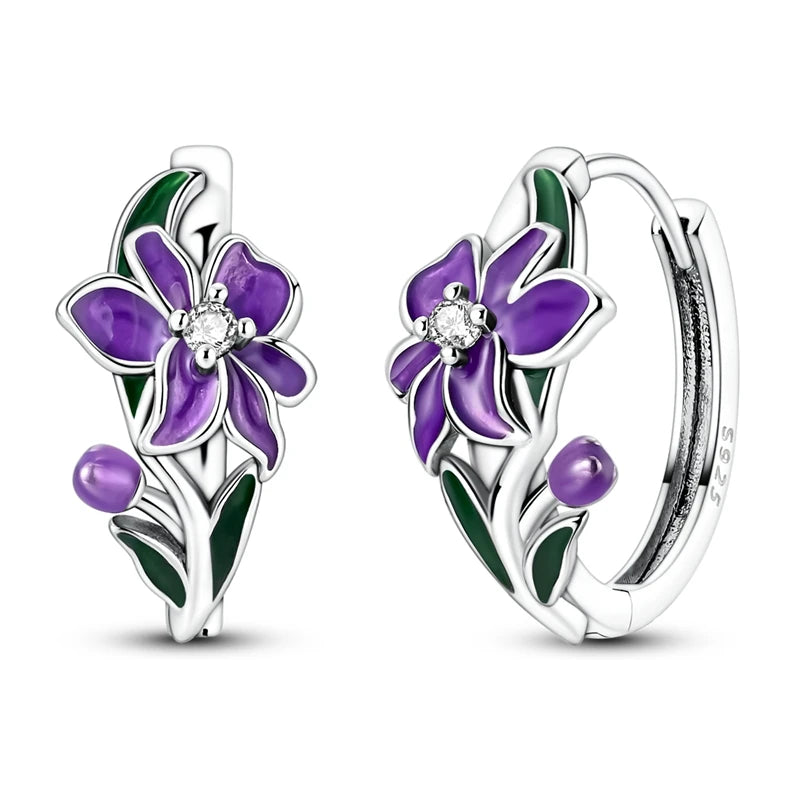 Original 925 Sterling Silver Hoop Earrings Women's Fashion Jewelry Butterfly Iris Lily of the Valley Tulip Flower Luxury Earring