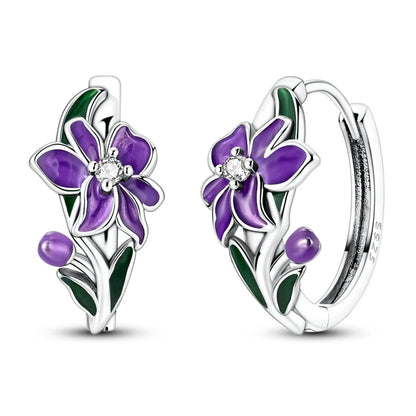 Original 925 Sterling Silver Hoop Earrings Women's Fashion Jewelry Butterfly Iris Lily of the Valley Tulip Flower Luxury Earring