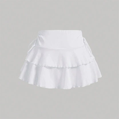 Solid Color Lace Up Girls Short Mini Skirt Ruffle Slim Fit High Waist A-line Skirt Teens Cake Dress Pleated Mini Skirts Summer