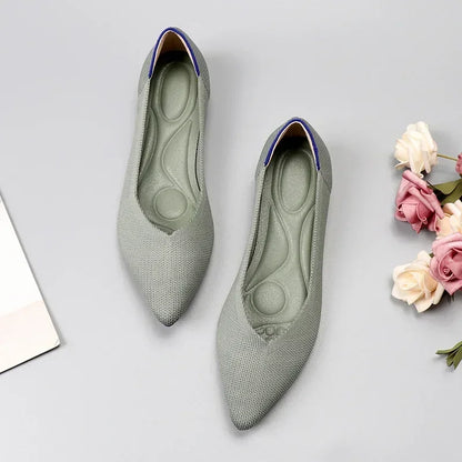 Women's Shoes Mesh Breathable Pointed Toe Flat Shoes Fashion Soft Bottom Knitted Shoes Female Casual Slip on Footwear Loafers85
