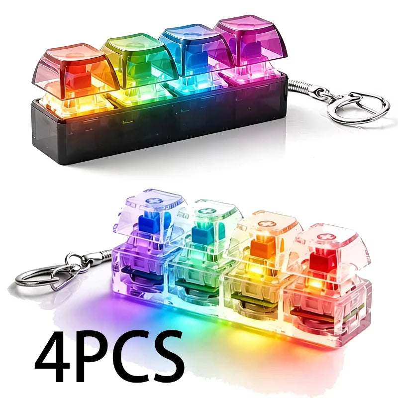 FTCY 4 Keys Mechanical Keyboard Keychain Fidget Toy With Lights For Adult To Relief Stress Decompression Calming Accessories