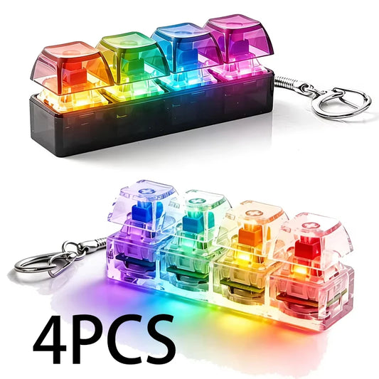 FTCY 4 Keys Mechanical Keyboard Keychain Fidget Toy With Lights For Adult To Relief Stress Decompression Calming Accessories
