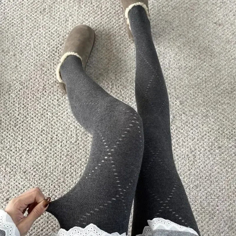 Winter Vintage Grid Tights Women High Waist Elastic Slim Warm Pantyhose 2026 Spring Streetwear Y2K Tights Stocking