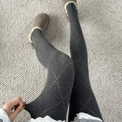 Winter Vintage Grid Tights Women High Waist Elastic Slim Warm Pantyhose 2026 Spring Streetwear Y2K Tights Stocking