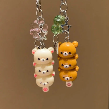Cute Bear Phone Charms Pendant Kawaii Anime Keychain Accessories for Keys Schoolbag IPhone17 Pro Max Airpods Ins Korean Style