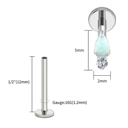 Right Grand ASTM F136 Titanium Teardrop Opal Cartilage Earring 16G Tiny Round CZ Forward Helix Labret Stud Piercing Jewelry