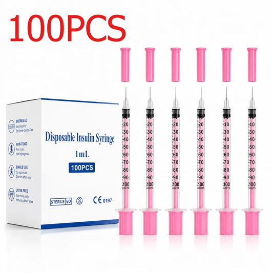 100Pcs/Box Beauty 1ml Pink Insulin Syringe 30G/31G Needle 8mm EO Gas Sterilized in Blister Pack for Beauty Machine Tools