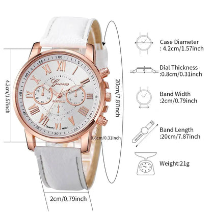 6PCS/Set Fashion Women Watches Casual Leather Strap Roma Dial Quartz Wristwatch Pearls Jewelry Set Reloj Mujer（Without Box）
