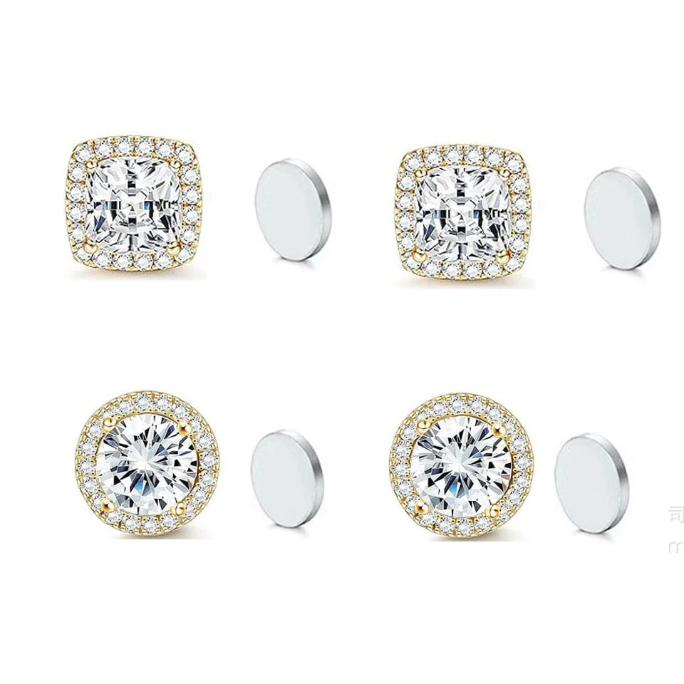 ZAKOL New 1 Pair Buling Cubic Zirconia Stainless Steel Magnetic Ear Clip Simple Fashion No Piercing Stud Earrings for Women Men