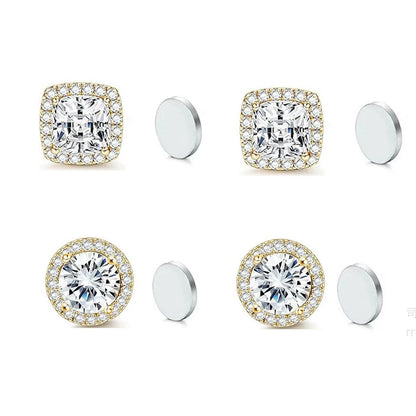 ZAKOL New 1 Pair Buling Cubic Zirconia Stainless Steel Magnetic Ear Clip Simple Fashion No Piercing Stud Earrings for Women Men