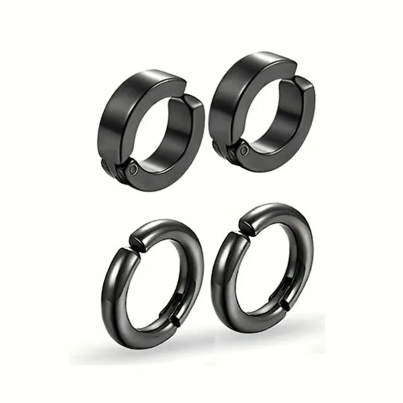 2/4 Pairs Punk Style Stainless Steel Ear Clip Set - Chic Circle Ear Cuffs No Piercing Needed Trendy Jewelry Gift