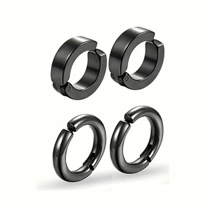 2/4 Pairs Punk Style Stainless Steel Ear Clip Set - Chic Circle Ear Cuffs No Piercing Needed Trendy Jewelry Gift