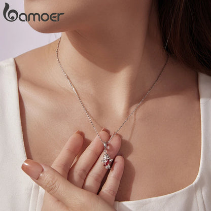 Bamoer 925 Sterling Silver Red Heart Skull Pendant Jesus Cross Beads for Women Bracelet Accessories DIY Religious Beliefs Gift