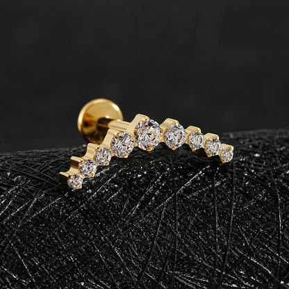 Right Grand ASTM F136 Titanium Arc CZ Cluster Labret Curved Bar Flat Back Stud Earring Helix Cartilage Conch Piercing Jewelry